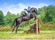 Horse and rider jumping a cross country fence