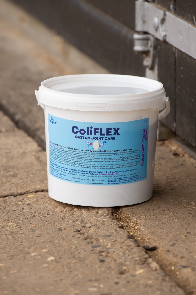 Tub of Coliflex joint supplement by stable door